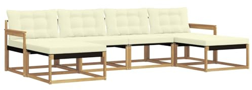 vidaXL Outdoor-Sofagarnitur mit Kissen 6 pcs Weiß und Creme, Garten, modernes Outdoor-Sofa, Sitzgruppe für den Patio, Terrassenmöbel für entspanntes Chillen