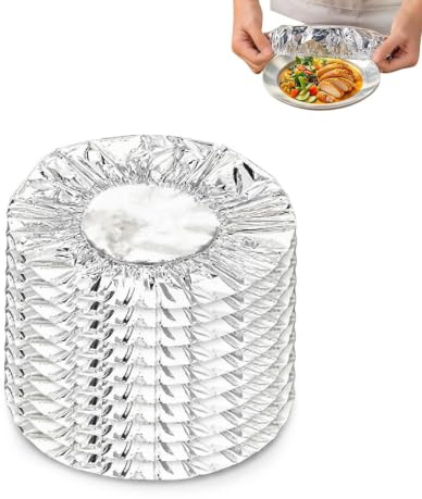 Reusable Aluminum Foil Food Covers, Aluminum Foil Covers for Food, Elastic Edge, Heat Retention, Durable Tear‑Resistant, Fits Plates Bowls Trays, for Home, Parties & Picnics (10pcs)