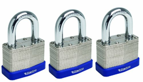 Sterling LPL443 Laminado de Doble Bloqueo de 40 mm con Todos los candados con Llave Igual, Cromo y Azul, 40mm, Set de 3 Piezas