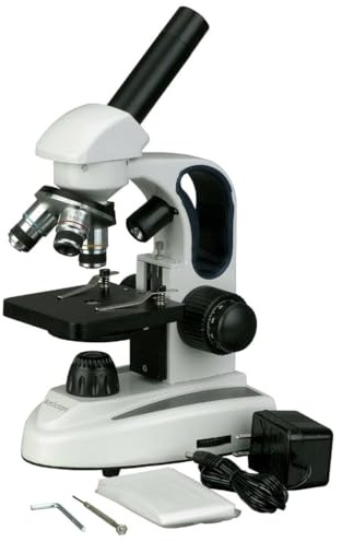 AmScope - 40X-1000X Cordless Compound Monocular Microscope, WF10X and WF25X Eyepieces, Top and Bottom LED Illumination, Brightfield, Single-Lens Condenser, Coaxial Coarse and Fine Focus - M158C-2L