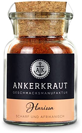 Ankerkraut Harissa, Gewürz für scharfe Gewürzpaste aus Chili, Gewürzglas, rot, 75 g im Korkenglas