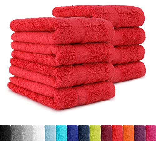 BaSaTex - 8er Pack Handtücher Premium 50x100 cm aus Baumwolle - Frottee Handtuch Set mit Aufhänger - Öko-Tex Made in Green Zertifiziert - Rot