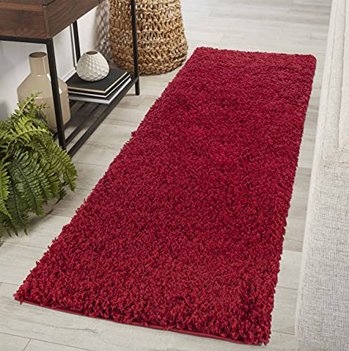 Serdim Rugs Living Room Hallway Runner Shaggy Rugs, Polypropylene, RED, 60x220cm(2 x7'3)