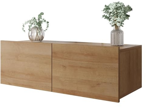 Mirjan24 TV Schrank Calabrini 100 BR03, TV Lowboard mit Grifflose Öffnen, Fernsehschrank Hängeschrank Hochglanz Matt Wohnwand (Eiche Gold)