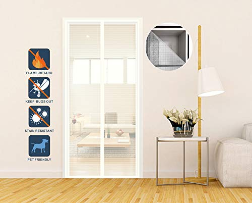 Liveinu Fliegengitter Tür Insektenschutz Magnet Fiberglas Vorhang Fliegenvorhang Flammschutz Moskitonetz Klebmontage Ohne Bohren Klettband Fassung für Balkontür 80x210cm Weiß