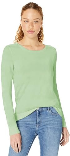 Amazon Essentials Women's Long-Sleeve Lightweight Crewneck Jumper (Available in Plus Size), Bright Mint Green, M