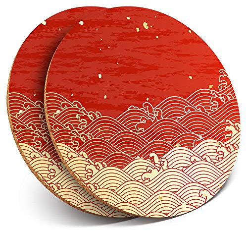 2 x Round Coasters - Pink Japanese Art Japan Fun - Cork Backed Home Kitchen Accessory Tea Coffee Mug Mat #2663