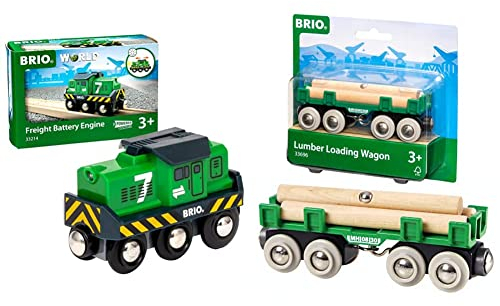 BRIO Bahn 33214 - Batterie-Frachtlok & Bahn 33696 - Langholzwagen