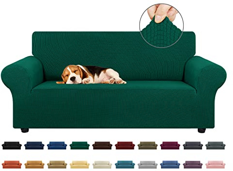 KEKUOU Stretch-Sofabezug, Sofabezüge für 2 Kissen, Couch, Sofa (140-200 cm), Möbelschutz, Sofa mit elastischer Unterseite für Kinder, Hunde, Jacquard, Größe S, kariert (M, Jäger)