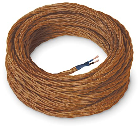 Amarcords - Câble électrique textile couleur CAMEL, torsadé, soie, 3 mètres, à 2 brins 2x0,75 - Fil vintage en tissu coloré, pour lampes, lustres, appliques et abat-jours.