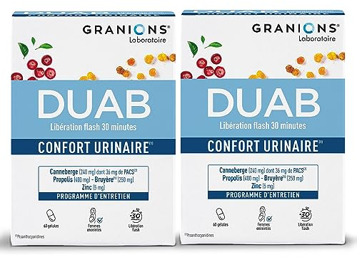 GRANIONS | Duab | Inconfort urinaire et Bien-Être Féminin | Canneberge, Propolis, Zinc | Formule Brevetée | Marque Française | 2x60 gélules