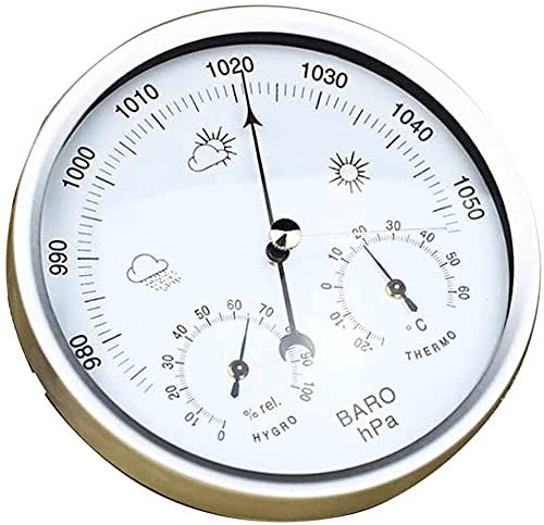 Dulcicasa Station météo analogique, cadran baromètre avec thermomètre, hygromètre, mesure de la pression atmosphérique, simplicité et lisibilité facile (argenté/blanc).