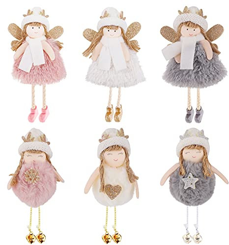 6Pcs Weihnachtsbaum Plüsch Hängende Ornamente, Engel Puppe Anhänger, Elch Ornament für Weihnachten - Colorful01