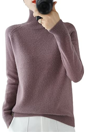 BeerMmay Donne Dolcevita Maglione di Lana di Cashmere Autunno Inverno Tinta Unita Maglione Lavorato A Maglia Femminile Casuale di Base Pullover Maglione, Lilla Viola., L
