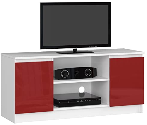 ADGO RTV K120 2D 1P CLP TV-Ständer mit 2 Schränke und 2 Einlegeböden 120x55x40 cm, TV-Lowboard, Lowboard für Fernseher, Fernsehschrank, Fernsehtisch, Stehend TV-Regal (Roter Glanz)