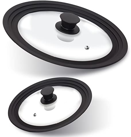 Anaeat Silicone Universal Lid for Pots, Pans and Skillets - Tempered Glass Covered with Heat Resistant Silicone Rim Fits All 16cm to 28cm Diameter Cookware -Easy to Use Replacement Frying Pan Cover