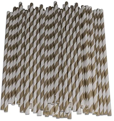 Neel Blue Paper Drinking Straws [250 Pack] - Gold & White Striped Straws | Disposable Straws, Party Straws Cocktail Decorations for Birthday Wedding Christmas Party DIY Decoration