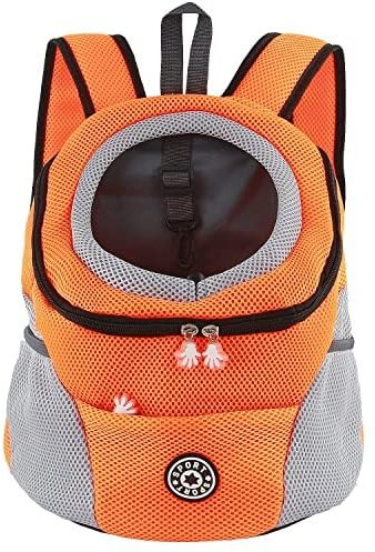 M MUNCASO Dog Carrier Backpack Small Pet Travel Bag Puppy Pet Front Pack with Breathable Head-Out Design and Waterproof Bottom Airline Approved for Outdoor Hiking Travel (L,Orange)