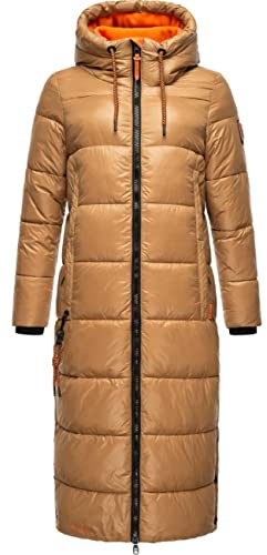 Navahoo Damen warmer Winter Steppmantel mit Kapuze Schmuseengel Camel Gr. M