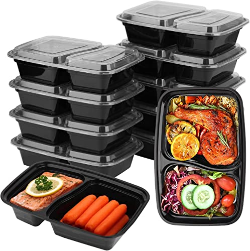 KAHEIGN 12 Piezas 2 Compartimentos Contenedores de Preparación de Comidas, 1000ml Reutilizable Bandejas de Almacenamiento De Alimentos de Plástico Sin BPA Contenedor de Delicatessen a Prueba de Fugas