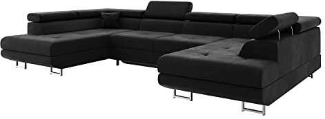MEBLINI Schlafcouch mit Bettkasten - Ecksofa mit Schlaffunktion - Sofa mit Relaxfunktion und Kopfstützen - Couch U-Form - Eckcouch - Wohnlandschaft - Carl - 338x203x55cm - Schwarz Samt