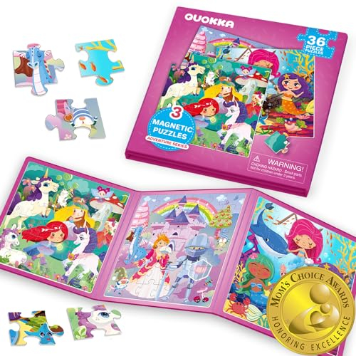 QUOKKA Magnetspiel ab 2 3 Jahre - 36-Teilige Puzzle Beschäftigung Im Flugzeug Kleinkind von - Prinzessin-Einhorn Reisespiele Kinder ab 3 5 - Lernmagnet-Geschenk für den Roadtrip
