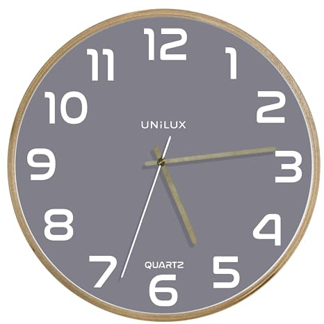 Unilux Moderne Holzrahmen Wanduhr Baltic, Graues Ziffernblatt 31cm, Ohne Ticken