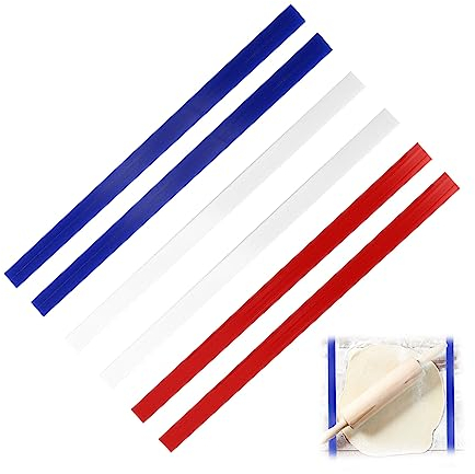 CYUaoao 6 Stücke Teigstäbe aus Silikon Fondant Presse Teigstreifen 2mm/4mm/6mm Mess Teig Streifen Teigleisten für Nudelholz Teigroller Ausrollen Keksen Pizza Nudeln Fondant Weiß Blau Rot