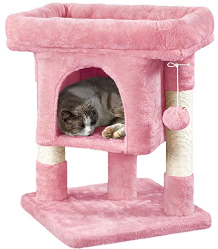 Yaheetech Arbre à Chat Design avec Niche et Plate-Forme Arbre-griffoir Tour pour Chat Hauteur 59cm Rose