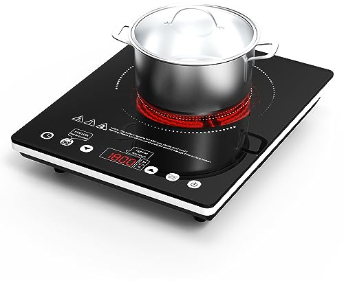 ANHANE 1800W Electric Cooktop, 110V Single Burner Stove with Overheat Protection and Adjustable Power Levels - Portable Ceramic Stove for Kitchen, Travel, RV