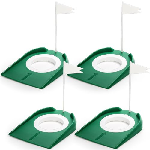 Jucoan 4 Pack Golf Putting Cup and Flag Plastic Golf Training Putters Equipment Golf Hole Training Aids Gifts for Men Woman Kids Indoor Outdoor Backyard