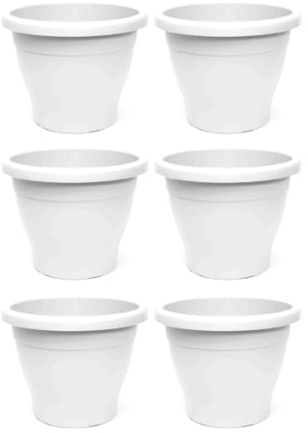 Acan Tradineur - Pack de 6 Macetas de plástico Redondas para Plantas y Flores Mediterránea con Orificios Inferiores. Recipiente, macetero Exterior e Interior del hogar - Color Blanco - 50 cm