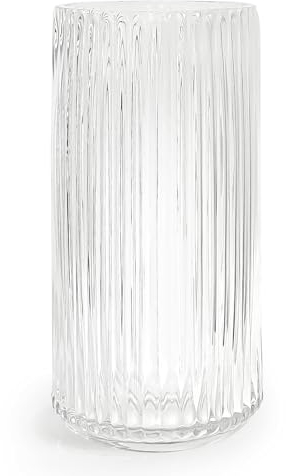 Aoderun Vase à fleurs en verre nervuré de 25,4 cm pour salon, salle à manger et table basse, cuisine, bureau, maison, étagère, mariage, décoration de fête