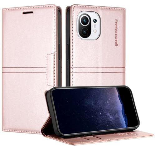TOUCASA Coque pour Xiaomi Mi 11 5G, Housse en Cuir PU Portefeuille Etui, TPU Fonction Support [Fentes pour Cartes] Anti-Choc Folio Magnetique Compatible avec Mi 11 5G (Rose)