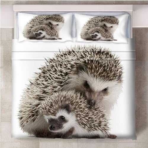 3D Igel Bettwäsche 135x200 Tiere 3 Teilig Weiche Mikrofaser Bettwäsche Igel Bettbezug Set und 2 Kissenbezug 80x80 cm mit Reißverschluss A1686