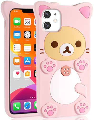 Koecya for iPhone 12/12 Pro Case 6.1 3D Cute Cartoon Bear Phone Case Kawaii Fashion Cool Funny Bear Soft TPU Case for iPhone12/12Pro Silicone Cover for Girls Kids Women PK