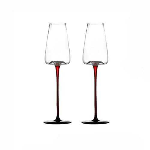 Coupes de Champagne Ensemble de 2 verres à champagne en verre de cristal de style européen, pied rouge, fond concave, verre à vin, grand verre mousseux, flûte à champagne de 260 ml Flûtes à Champagne