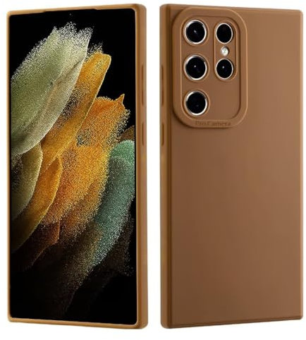 ATISIJIE Silicone Coque pour Sumsang Galaxy S21 Ultra,Étui de Protection Antichoc Ultra Mince,étui de Protection Complète du Corps au Toucher Soyeux,Anti-Chocs-Caramel