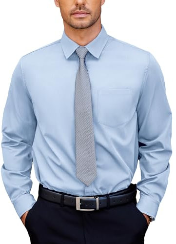 COOFANDY Hemd Herren Largarm Business Hemden Stretch Hemd Für Herren Mit Tasche Oberhemden Anzugshemd Modisch Freizeithemd Modisch Hellblau XXL