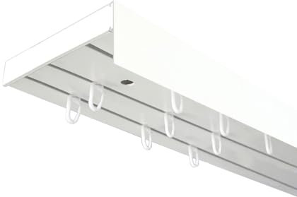 SN Deco - Vorhangschiene SH Set 3-läufig, Gardinenschiene, vorgebohrt, m. Blende weiß 5cm, Komplettes Zubehör und Röllchen (Schiene Weiß, Blende Weiß, 240 cm - aus 2 Teilen)