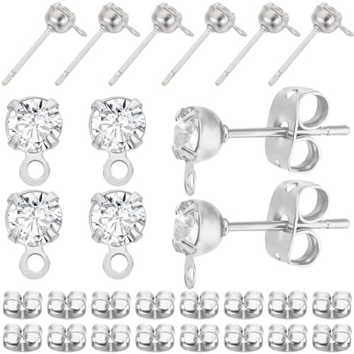 Beebeecraft 1 Box Mit 40 Stück Platinierten Ohrringzubehör Kubischen Zirkonia Ohrsteckern Mit Öse Und 40 Stück Schmetterlings Ohrring Verschlüssen Für Die DIY Ohrring Schmuckherstellung