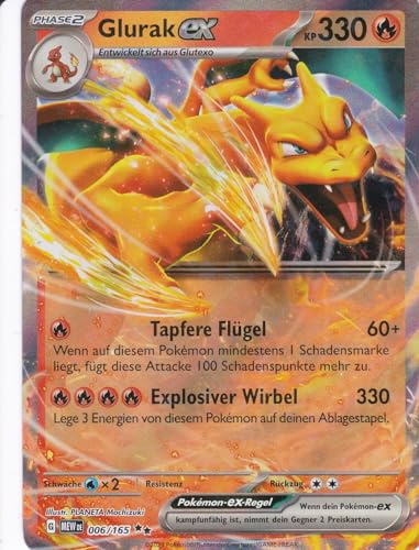Karmesin & Purpur – 151-6/207 - Glurak ex - Double Rare - Pokemon - mit LMS Trading Grußkarte