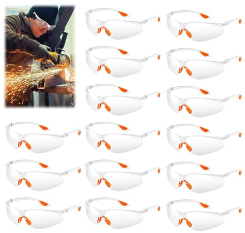 OXRXRO Paquete de 15 gafas de seguridad transparentes para el trabajo, gafas de seguridad, gafas protectoras a prueba de polvo, gafas de protección ocular para adultos para el trabajo, construcción,