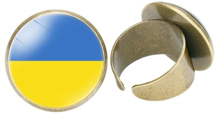 GONMFKM Modischer Fingerring Mit Ukraine-Flagge Für Damen Und Herren, Unisex – Vintage-Öffnungsring, Zierlicher 20 Mm Verstellbarer Cabochon-Ring, Stapelbarer Statement-Schmuck, Accessoires, Geschen