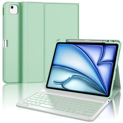IVEOPPE Tastatur für iPad Air 13 (2025/2024), Hülle mit Tastatur für iPad air 13 Zoll M3/M2, 7-Farbige Beleuchtung, Magnetisch Bluetooth QWERTZ Keyboard für Air 13 2025 M3/2024 M2, MinzGrün