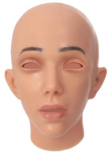 JVTUNG Masque de tête féminin en silicone fait à la main - Visage réaliste d'Halloween pour crossdresser cosplay (marron)