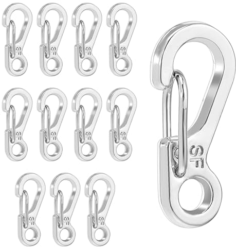 Molain Mini Karabiner Set, Winziger Karabinerhaken, 12pcs Karabinerhaken aus Metall, Karabiner Klein Schlüsselkaraniner für Camping Ring Clip Haken Leichte Kleine Karabiner (Silber)
