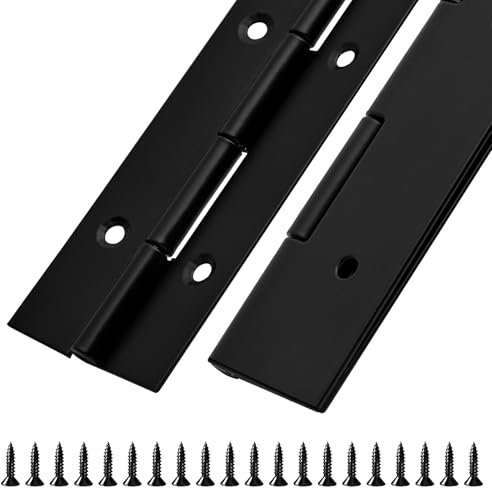 2Pack Heavy Duty Piano Hinge 24 Inch Stainless Steel Piano Hinge Black Continuous Hinge with Hole for Cabinets Boat Marine Door Box French Window Woodworking, 0.047 Leaf Thickness, 1.5'' Open Width