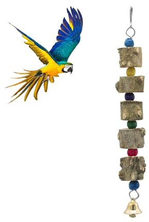LuckyOpt Kauspielzeug für Papagei, Natürliche Paprika Holz Käfig Hängende Spielzeug mit Glocke, Bunte Perlen Budgie Spielzeug für Papagei Kakadu Kanary (A)