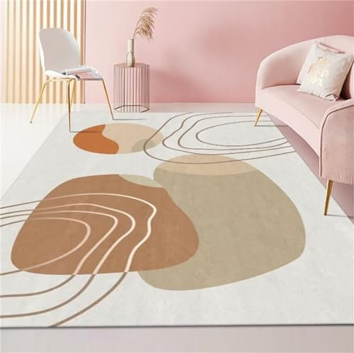 DJHWWD Kinderteppich Mädchen Waschbarer Teppich Wohnzimmer Moderner, minimalistischer, Rutschfester, waschbarer Wohnzimmerteppich im Streifendesign 70x140CM cremefarben Teppich Ornament